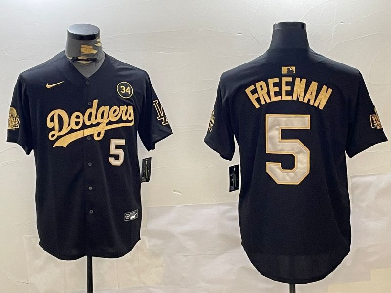 Men Los Angeles Dodgers #5 Freeman Black Gold Game 2024 Nike MLB Jersey style 11202